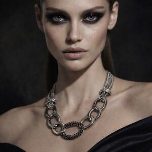 Silver Chain Link & Crystal Necklace